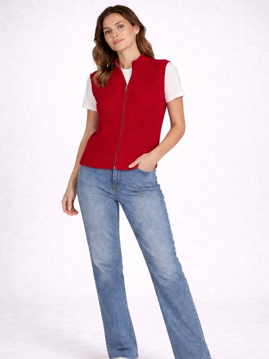 Tribal Sweaters - Tribal Sweater Vest M Red Cotton Zip Front Pocket Layering Chic Casual